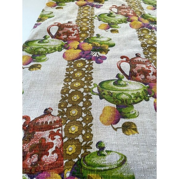 Vintage 60s curtain, fruits and kitchenware, retro kitchen, single panel - Picture 8 of 10